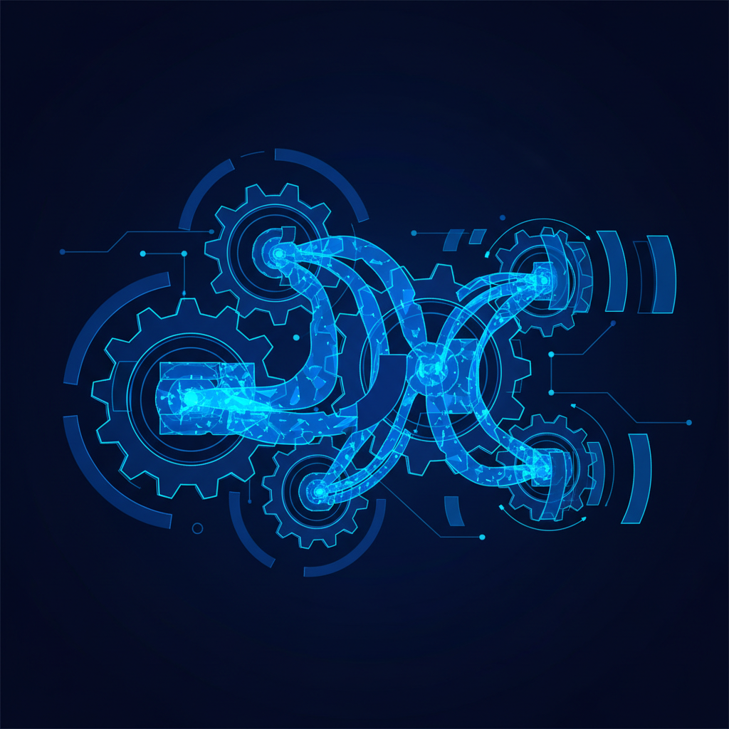 Ilustração abstrata de um sistema dinâmico e adaptativo com segmentos de dados reconfiguráveis em tempo real.