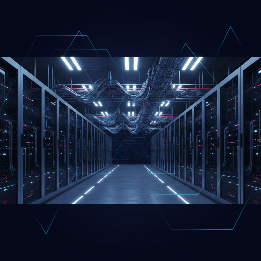 Servidores em um data center moderno, representando a infraestrutura essencial para projetos de IA.
